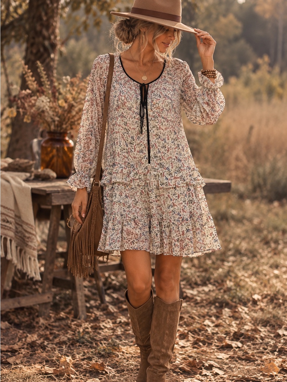 Forever 21 Sheer Ruffle Tiered Boho Dress